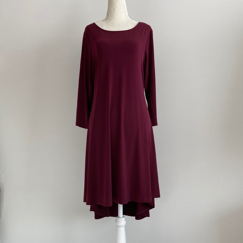 Nina Leonard Burgundy High-Low 3/4 Sleeve Dress w/ Pockets - Picture 1 of 8